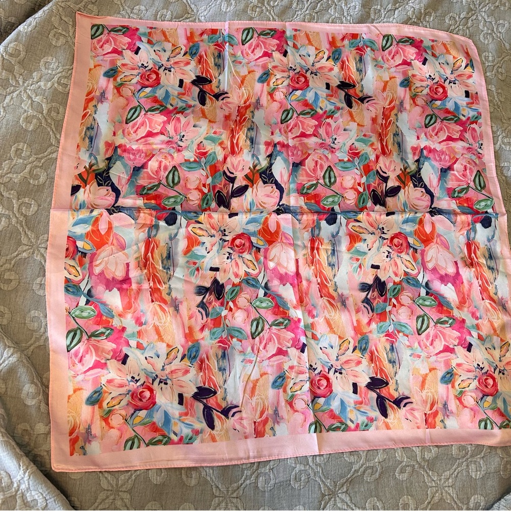 New in Plastic Bag Pink Floral Polyester Scarf